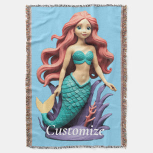 Cute Red-headed Mermaid Thunder_Cove Throw Blanket