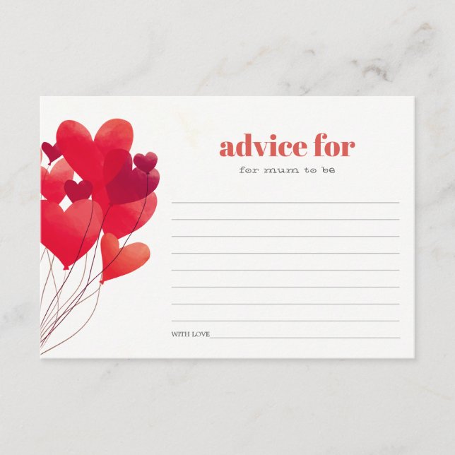 Cute Red Heart Balloons Advice For Mum Baby Shower Enclosure Card (Front)