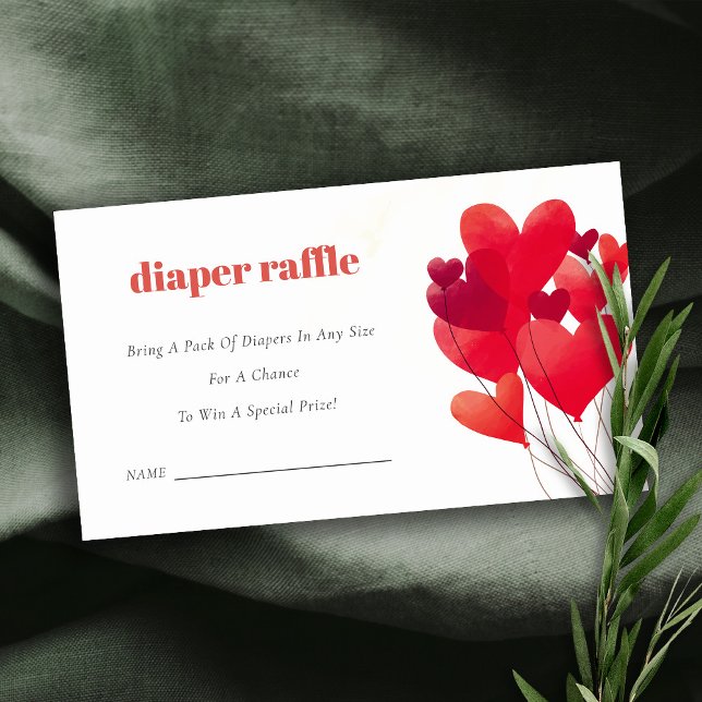 Cute Red Heart Balloons Diaper Raffle Baby Shower Enclosure Card (Creator Uploaded)