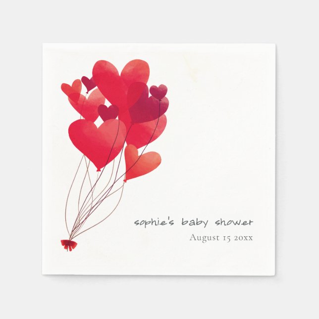 Cute Red Heart Balloons Sweetheart Baby Shower Napkin (Front)