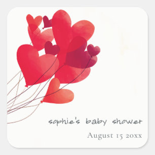 Cute Red Heart Balloons Sweetheart Baby Shower Square Sticker