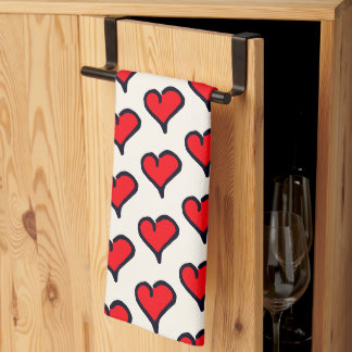Cute Red Heart Cartoon Aesthetic Tea Towel