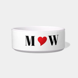 Cute red heart custom couple initials monogram bowl