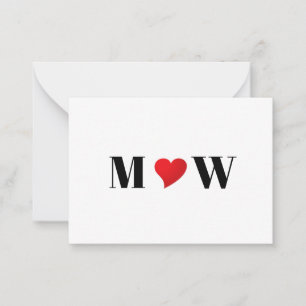 Cute red heart custom couple initials monogram card
