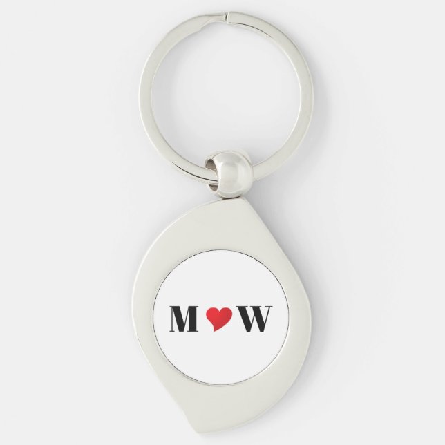 Cute red heart custom couple initials romantic key ring (Front)