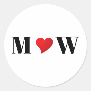 Cute red heart custom couple monogram initials classic round sticker