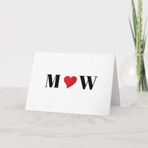Cute red heart custom couple monogram typography card