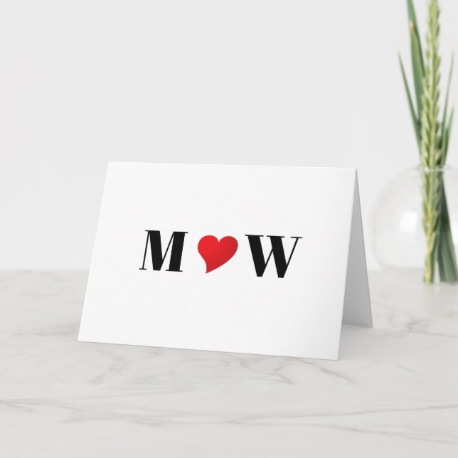 Cute red heart custom couple monogram typography card (Front)