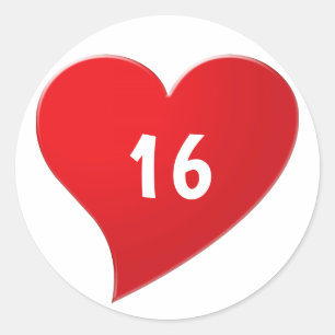 Cute Red Heart Custom number Sweet Sixteen Classic Round Sticker