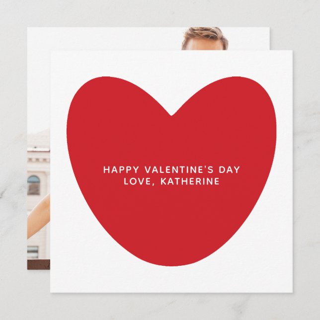 Cute red heart custom text photo Valentine's Day Card (Front/Back)