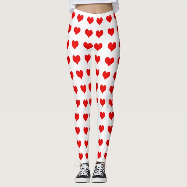 Cute Red  Heart Design Leggings (Front)