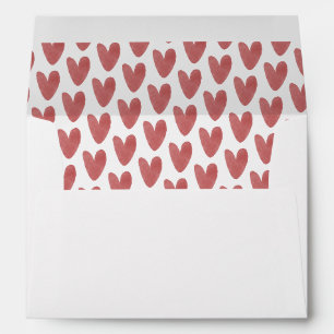 Cute Red Heart Doodle Minimalist Wedding Envelope