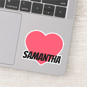 Cute Red Heart First Name with Black Text Sticker