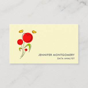 Cute Red Heart Flowers and Yellow Butterflies Business Card