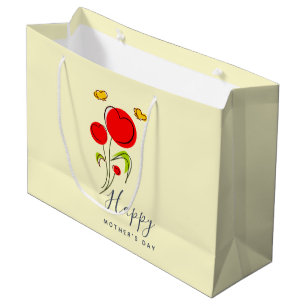 Cute Red Heart Flowers Illustration Mother's Day Large Gift Bag