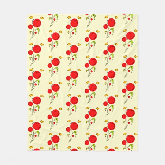 Cute Red Heart Flowers Illustration Pattern Fleece Blanket (Front)