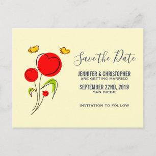 Cute Red Heart Flowers Illustration Save the Date Postcard