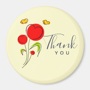 Cute Red Heart Flowers Illustration Thank You Magnet