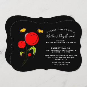 Cute Red Heart Flowers Mother's Day Brunch Invitation