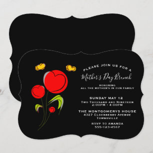 Cute Red Heart Flowers Mother's Day Brunch Invitation