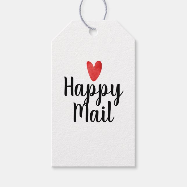 Cute Red Heart Happy Mail Business Gift Tag (Front)