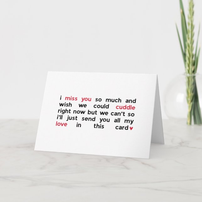 Cute Red Heart I Miss You Card (Front)