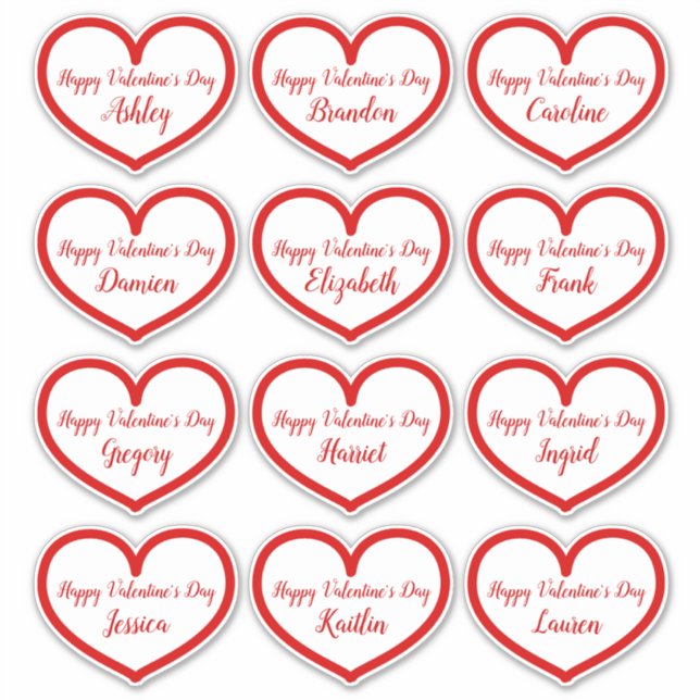 Cute Red Heart Kids Names Valentines Day Classroom (Front)