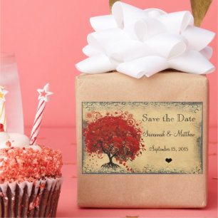 Cute Red Heart Leaf Tree Weddings Rectangular Sticker