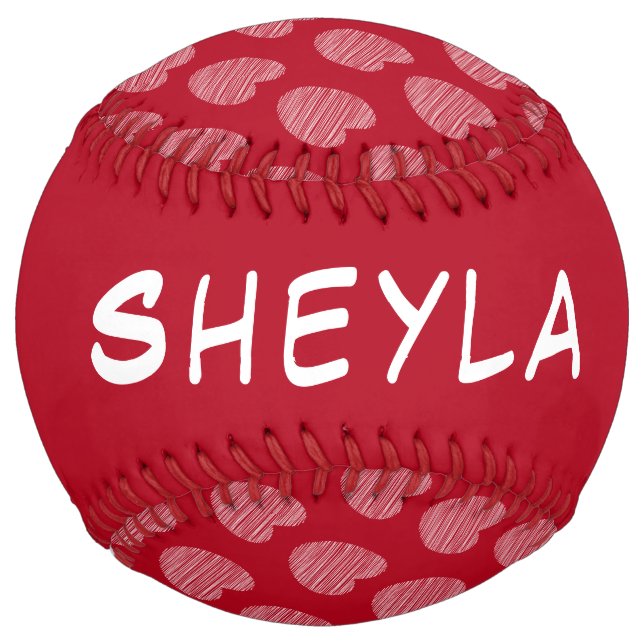 Cute Red Heart Pattern Name Softball (Back)