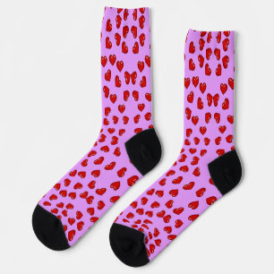 Cute Red Heart pattern on purple Socks