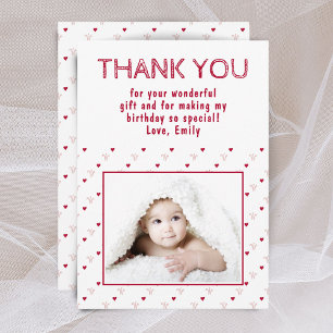 Cute Red Heart Pattern Photo Thank You Card