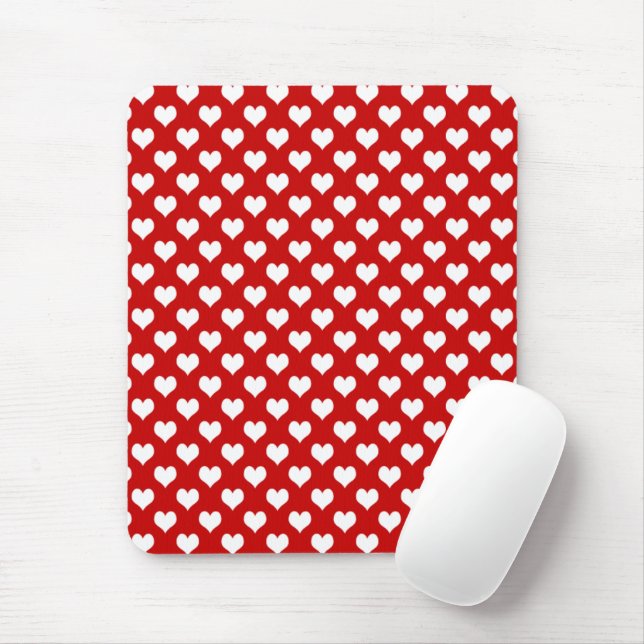 Cute Red Heart Pattern – Romantic Love Background  Mouse Mat (With Mouse)