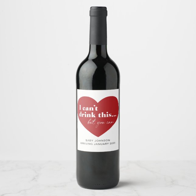 Cute Red Heart Pregnancy Announcement Wine Label (Front)