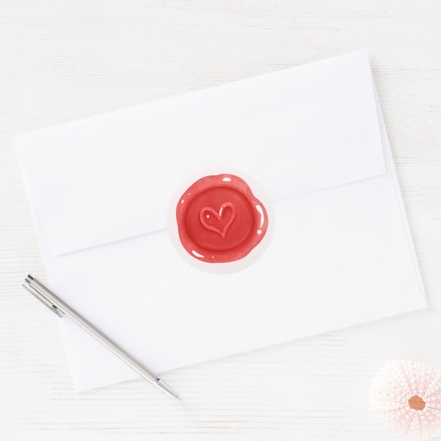 Cute Red Heart Seal Valentine's Day Round Sticker (Envelope)