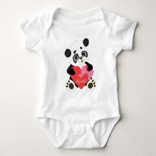 Cute Red Heart Valentine Panda Baby Bodysuit