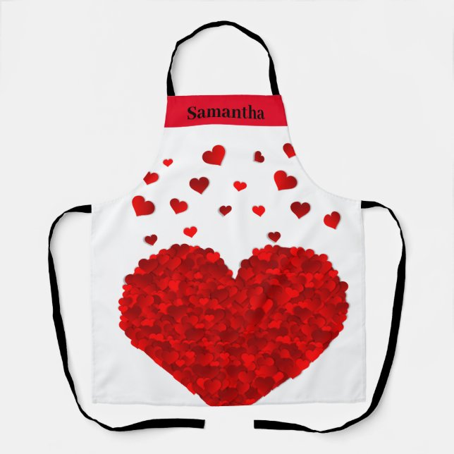 Cute Red Heart Valentine Personalised Apron (Front)