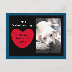 Cute Red Heart Valentine's Day White Dog Blue Postcard