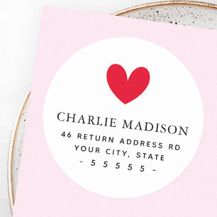 Cute red heart white return address classic round sticker
