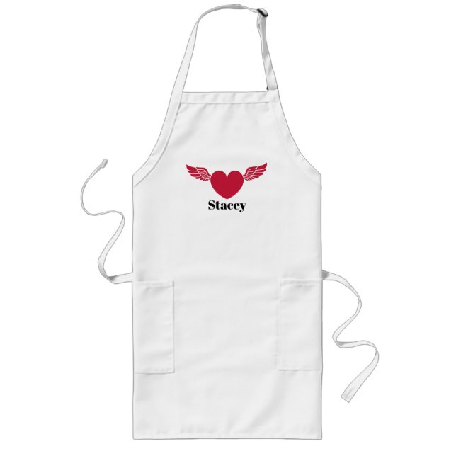 Cute Red Heart with Wings,Minimalist, Personalised Long Apron (Front)