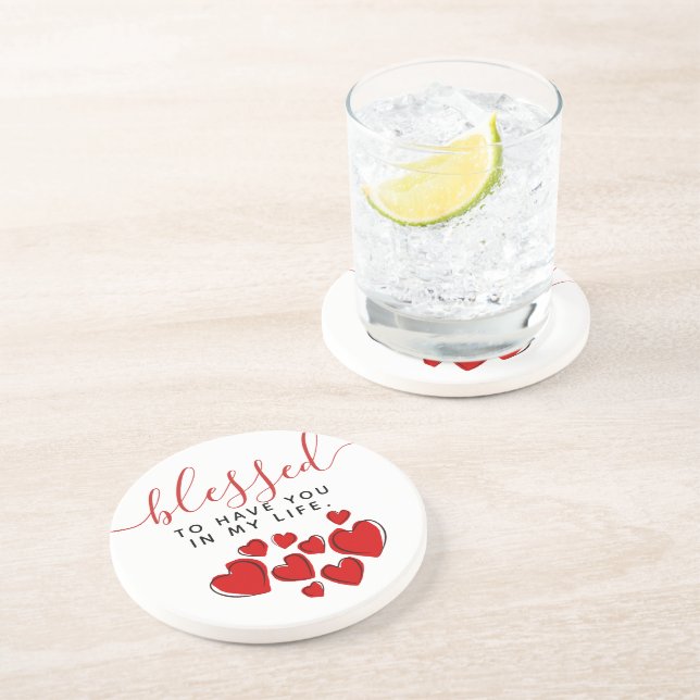 Cute Red Hearts Blessed to Have You in My Life Coaster (Side)