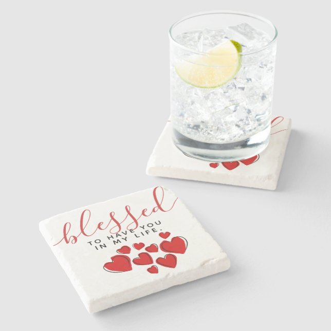 Cute Red Hearts Blessed to Have You in My Life Stone Coaster (Side)