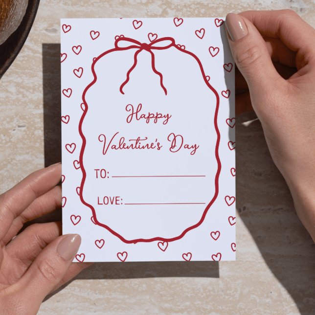 Cute Red Hearts & Bow Custom Valentine's Day Card (Creator Uploaded)