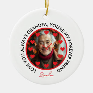 Cute Red Hearts Clock Love Grandparents Photo Ceramic Tree Decoration