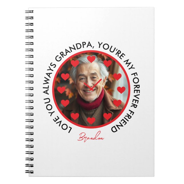 Cute Red Hearts Clock Love Grandparents Photo Notebook (Front)