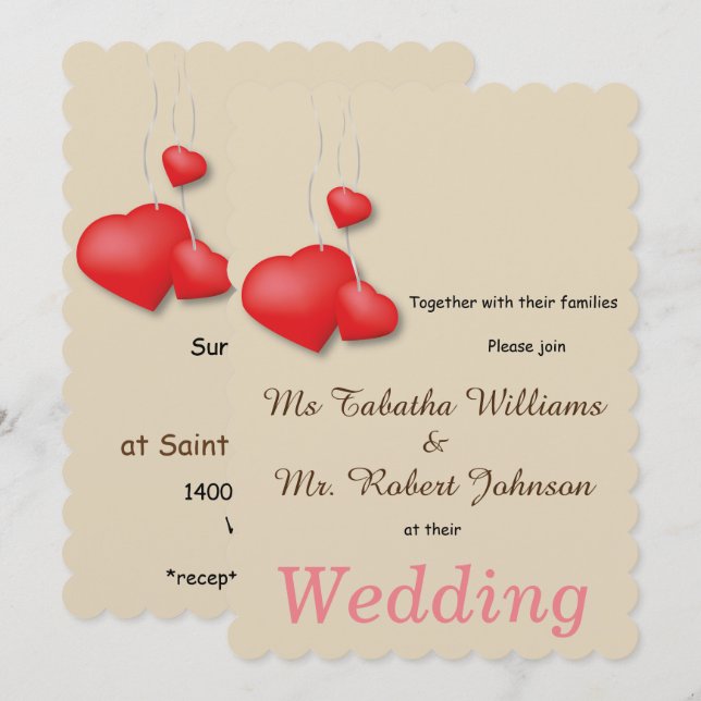 Cute Red Hearts Design Wedding Invitation (Front/Back)
