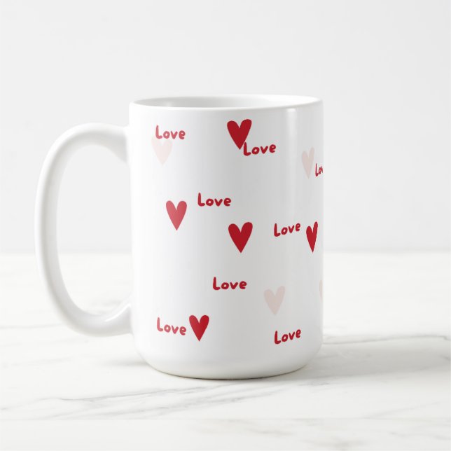 Cute Red Hearts & 'Love' Pattern Mug (Left)
