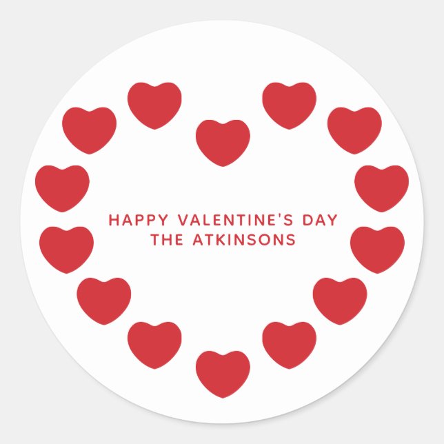 Cute red hearts modern custom Valentine's Day Classic Round Sticker (Front)