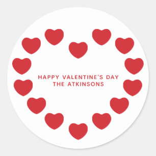Cute red hearts modern custom Valentine's Day Classic Round Sticker