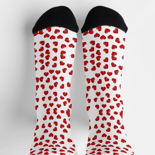 Cute Red hearts of love colourful pattern on white Socks (Top)