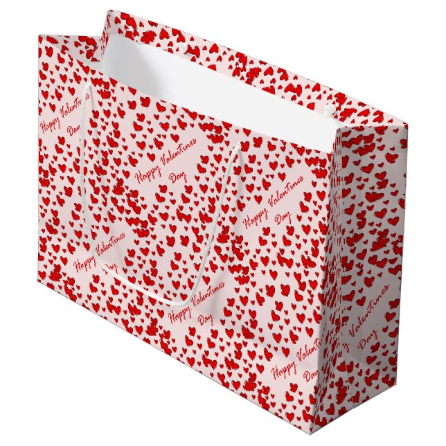 Cute Red Hearts Pattern Happy Valentine's Day Large Gift Bag (Front Angled)